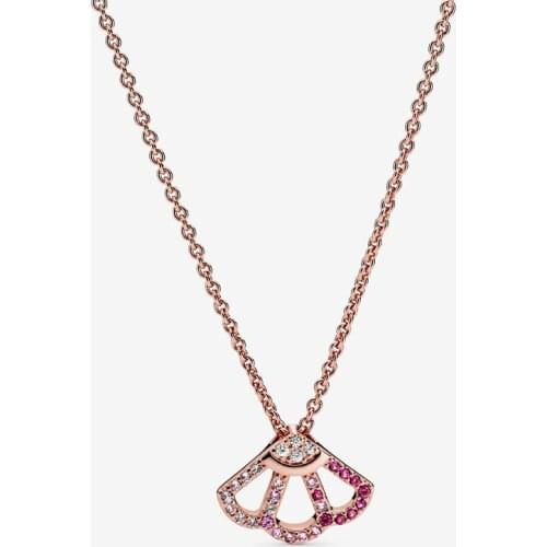 2020 New Autumn Pink Fan Necklace with Rose Color 925 Sterling Silver Jewelry chain Pendant Necklaces For Women Men Fine Jewelry