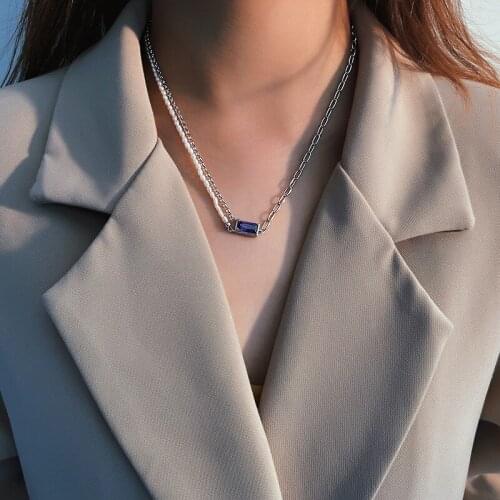 Silvology 925 Sterling Silver Asymmetry Pearl Chain Pendant Necklace for Women Square Colorful Zirconia Necklace Luxury Jewelry