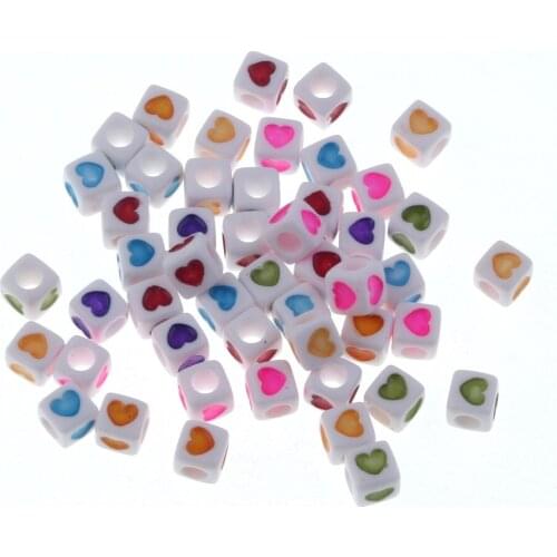 100-200Pcs 7mm Mixed Square Heart Colorful Acrylic Beads Jewellery Making Loose Spacer Beads Bracelet Necklace Jewelry Finding