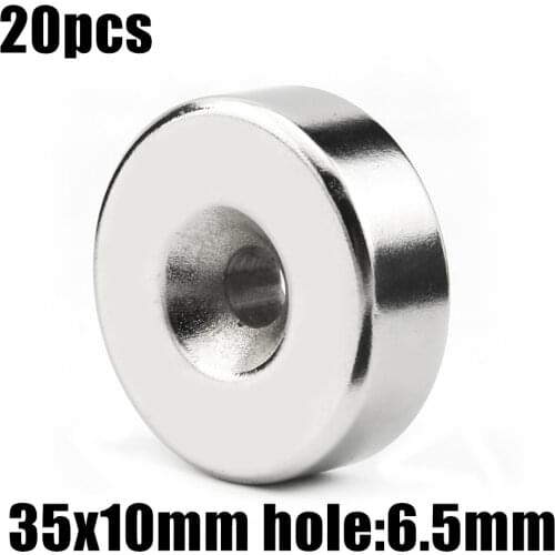 20pcs 35 x 10 mm Hole: 6mm super Strong Round Neodymium Countersunk Ring Magnets Rare Earth N50 Free Shipping