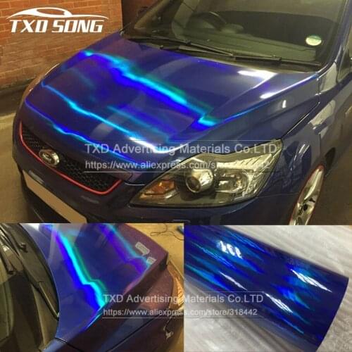 20X49CM/Lot Blue Chrome Holographic Vinyl Film Chrome Rainbow laser Car Sticker Chrome vinyl wrapping film with air free bubbles