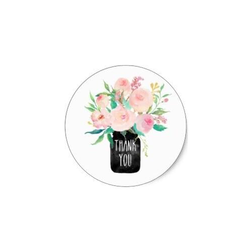 3.8cm Thank You Mason Jar Pastel Peonies Wedding Classic Round Sticker
