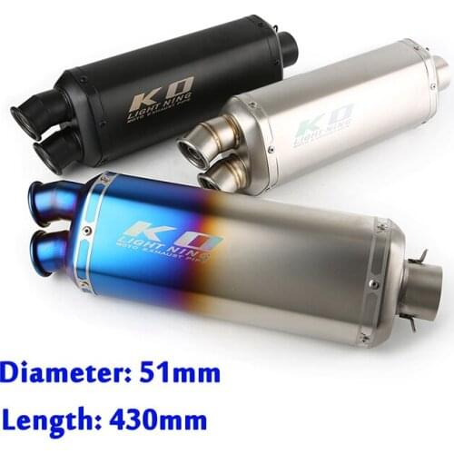 38-51mm Exhaust System Muffler Pipe Dual-outlet Baffle Silencer End Tips 430mm For Universal Motorcycle Dirt Street Bike