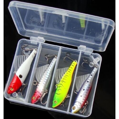 4PCS Fish Minnow Rattlin fishing Vibe Vib Lure Fly Swing hook lure baits with plastic box 6.5cm/14g