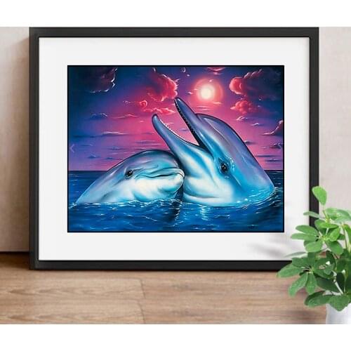 5D DIY Diamond Painting Dolphins Square Drill Full Diamond Embroidery Cross Stitch Needlework Wall Decor Art