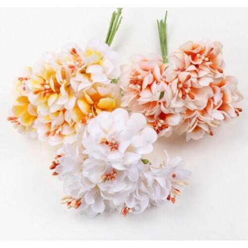 6Pcs 33mm DIY Camellia Artificial Flowers Small Rose Bride Bouquet Xmas Party Decor Faux Fake Flowers Wedding Home Decoration