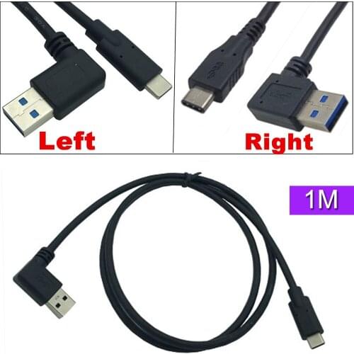90 degree Left/Right Angle USB 3.0 (Type-A) Male to USB3.1 (Type-C)Male USB Data Sync & Charge Cable Connector(Black) 1m