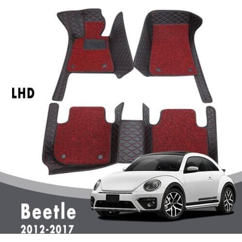 Car Floor Mats Carpets For Beetle 2017 2016 2015 2014 2013 2012 Luxury Double Layer Wire Loop Interior Leather For Volkswagen vw