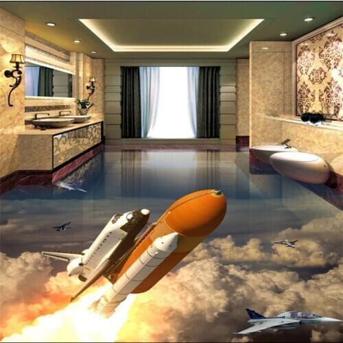 BEIBEHANG Large Custom Flooring Bathroom Living Room Rocket Launched Earth 3D Bathroom Living Room Floor Tile