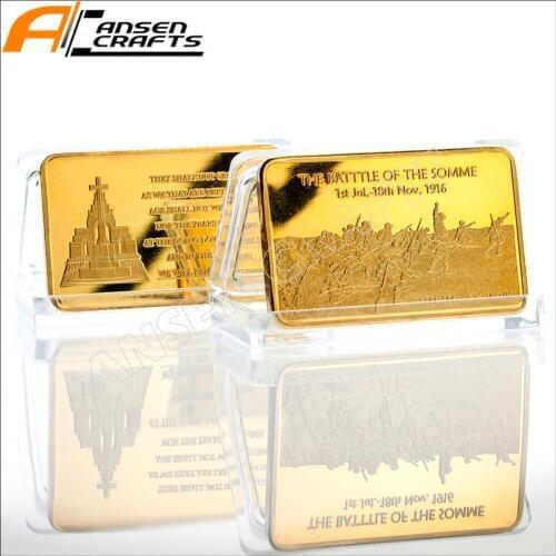 Free Shipping 1 oz Gold Clad 100th Battle of the Somme Bullion Ingot Bar
