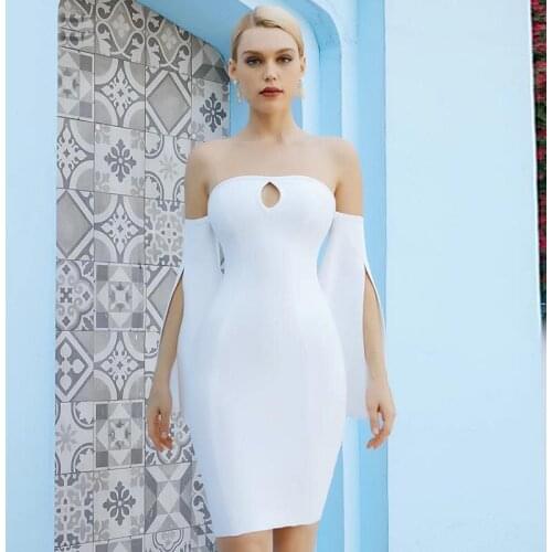 Free Shipping Wholesale Womans White Strapless Stretch Tight Mini Sexy Club Celebrity Cocktail Party Bandage Dress