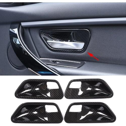 Carbon Fiber Look Car Door Handle Covers Trim For BMW 3 4 Serises F30 F34 3GT Interior Auto Accessories ABS Silver