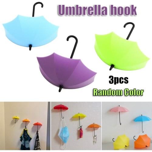 Colorful Umbrella Wall Hook 3PCS Punch-free Universal Hanger Decorative Adhesive Hanging Gadget for Hat Keychain Storage