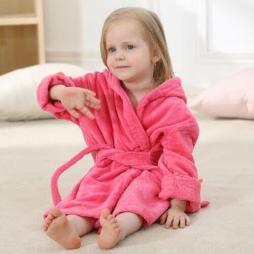 Kids Bath Robe 0-6Y Boys Girls Solid Hooded Bathrobe Toddler Bathing Towel Robe Cute Beach Shower Towel Baby Winter Homewear