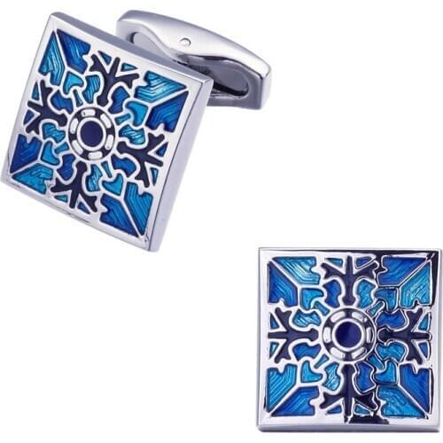 French Shirt Cufflinks Buttons High-end Mens Gifts Fashion Trendy Blue Enamel Vintage Pattern Business Cuff Links