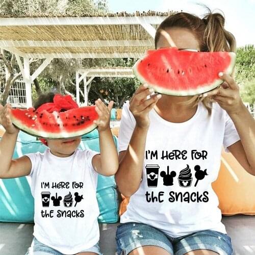 I'M HERE FOR THE SNACKS Disney Style Mickey Mouse Print T Shirt Summer Tshirts For Family Look Short Sleeve Family Matching Tees