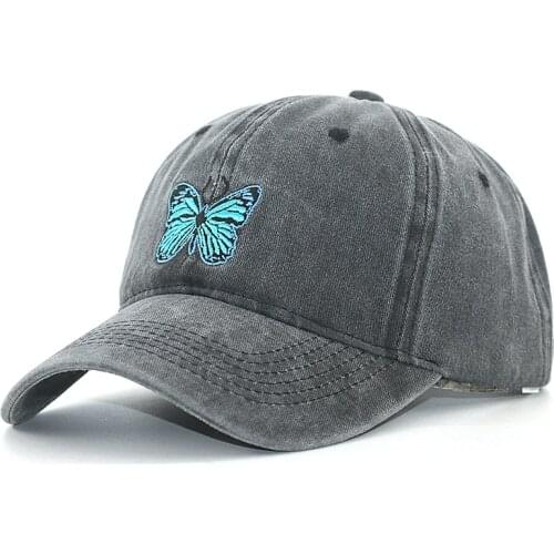 New sports caps 100% cotton washed butterfly embroidery baseball cap men unstructured fashion dad hat women hip hop snapback hat