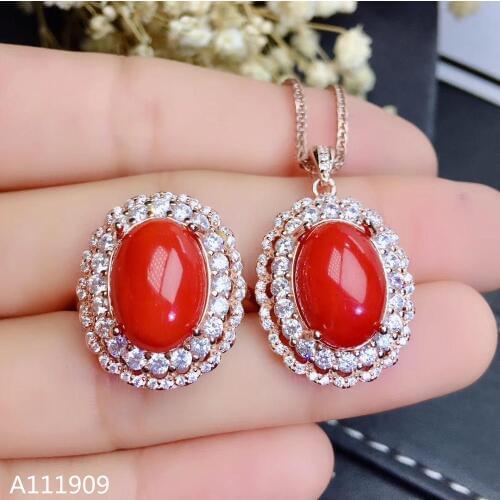 KJJEAXCMY boutique jewelry 925 sterling silver inlaid Natural Red Coral pendant ring female suit support detection exquisite