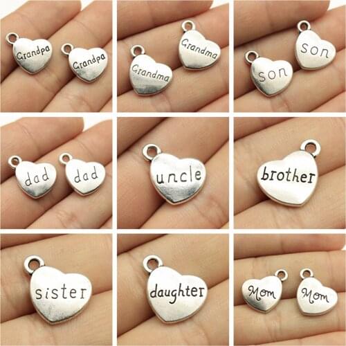 Jewelry findings components Peach Heart Family Plate Charms for bracelets charm pendant