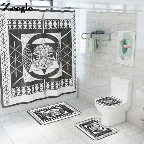 Geometric Bathroom Carpet Toilet Seat Cover Mat Bathroom Non-slip Mat Set Absorbent Bath Carpet Bathroom Mats and Rugs