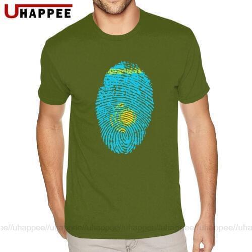 Cute Kazakhstan Flag Fingerprint Tees Shirts for Men 3XXL Short Sleeve Premium Cotton O-neck Tees Shirts