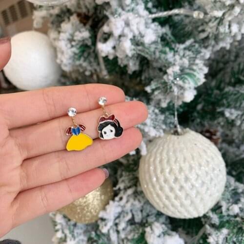 Cartoon Kawaii Snow White Princess Drop Earrings Inlaid Zircon Clip On Earring No Piercing Fashion Trendy Women Girl Jewelry