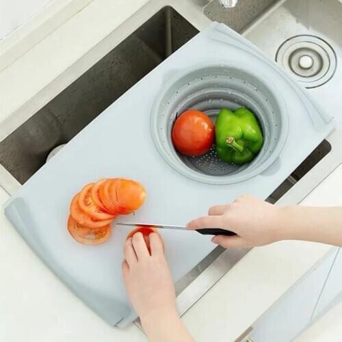 Multi-Functional 3 in 1 Sink Home Kitchen Chopping Blocks Detachable Foldable Cutting Drain Basket Sink Cutting Board Tools