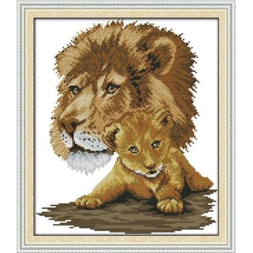 Joy Sunday DIY Cross Stitch Kit Two lions pattern Printed Suitable for hanging in the living room Chinese embroidery needlework