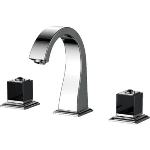 NEW Chrome color 8" WIDESPREAD 3 Holes LAVATORY BATHROOM SINK FAUCET Square handles knobs deck mounted crystal faucet