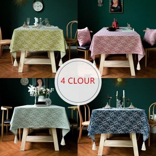 Hot sale Solid Designs Solid Decorative Linen Tablecloth With Tassels Rectangular Wedding Dining Table Cover Tea Table Cloth