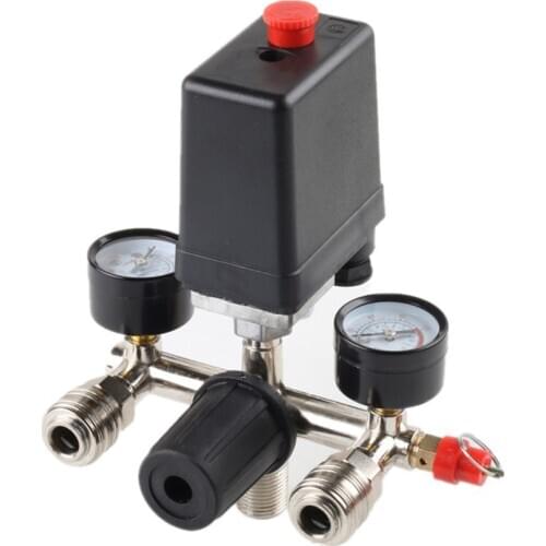 220V 90-125PSI Air Compressor Pressure Control Switch with Pressure Regulator Gauges Safety Valve Fittings, Normally Closed
