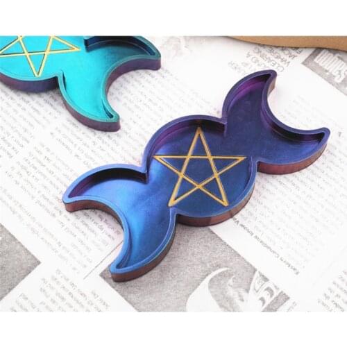 Moon Star Candle Tray Resin Molds Triple Moon Phase Goddess With Pentagrams Mold