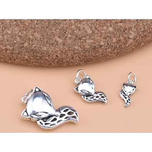 Peach Blossom Lucky Fox Pendant S925 Sterling Silver Thai Silver Jewelry Pendant Accessories DIY Bracelet Necklace Accessories