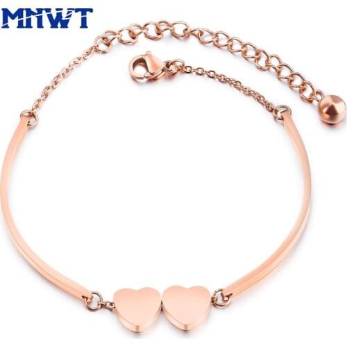 MNWT Romantic Heart Women Bracelets Bangles Rose Gold Titanium Steel Bracelet For Womens Pulseiras Friendship Jewelry Bangle