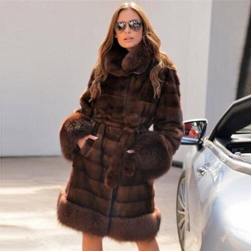 100cm Long Natural Fox Fur Coat Women Winter Fashion High Quality Genuine Mink Fur Coat Splicing Fox Fur Overcoats Luxury Woman