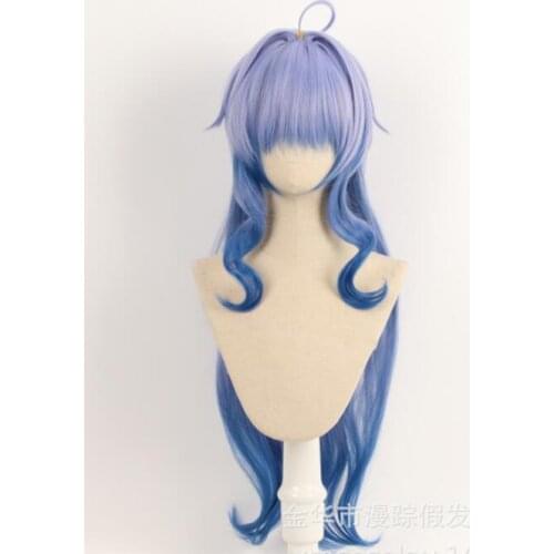 80CM Blue Long Wig Cosplay Ganyu Gradient Costume Heat Resistant Synthetic Hair Game Genshin Impact Gan Yu Women Party Wigs