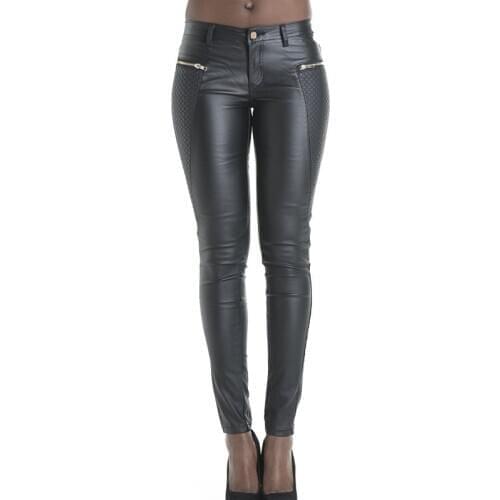 Stretch Pu Leather Pants Capri Women Trendy Contrast Zipper Design Faux Trousers Female Sexy Club Gothic Punk Plus Size Black XL