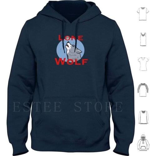 Lone Wolf Howling Under The Moon Hoodie Long Sleeve Lone Wolf Howling Under The Moon Twilight Stars Grey Wolf Wolf Pack