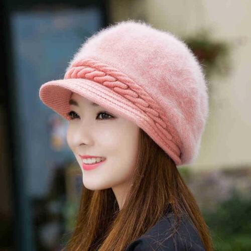 Warm Rabbit Fur Visor Cap Lady Autumn Winter New Korean Fashion Pure Color Short Eave Knitting Girl Hat Women Casual Hats H7306