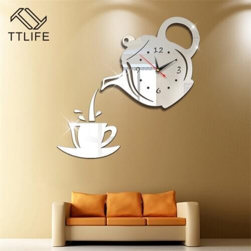 TTLIFE Multicolor Plastic Teapot Wall Clock 3D Wall Sticker Acrylic Removable Mirror Wall Sticker Home Mirror Sticker Mural 2020