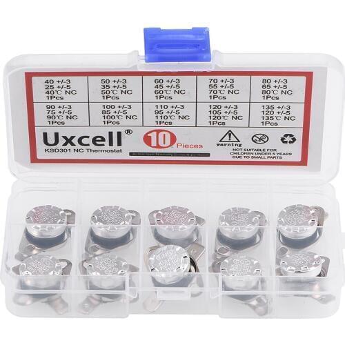 Uxcell 10pcs NC KSD301 Thermostat 40-135°C(104-275°F) Temperature Thermal Control Switch Normally Close Assortment Kit