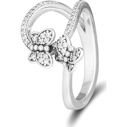 Spring Garden Bedazzling Butterflies Ring Sterling Silver Jewelry For Woman Jewelry Make Up Fashion Jewelry Rings