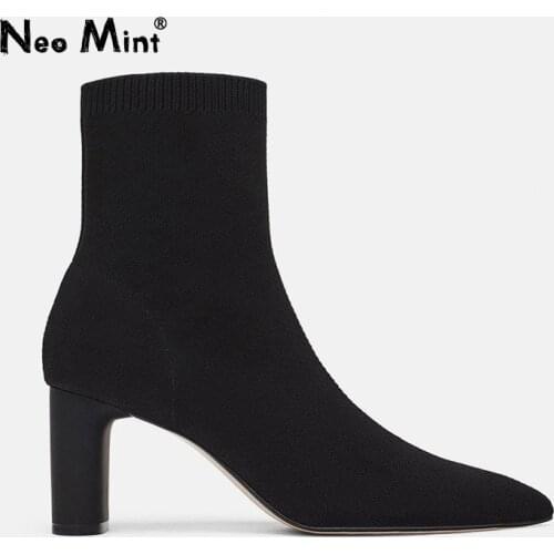 Knitting Sock Boots Women High Heels Boots Slim Stretch Ankle Boots for Women 2020 Wool Knitted Winter Boots Woman Booties Shoes