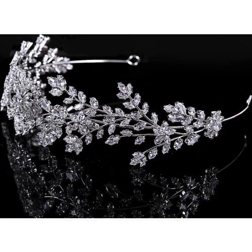 Crystal Sunflower and Branch Designer Crown Cubic Zirconia Bridal Tiaras Wedding Headpieces