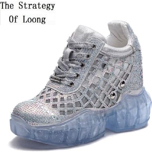 Spring Autumn New Korean Style Height Increasing Wedges Crystal Rivet Platform Mesh Women Pumps Ladies Sneakers 20210307