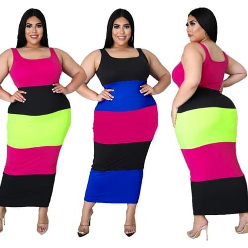 L-5xl Plus Size Dess Women Summer Clothing 2021 Wholesale Striped Vest Elegant Casual Stretch Bodycon Maxi Dresses Dropshipping