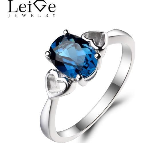 Leige Jewelry London Blue Topaz Ring Anniversary Ring Oval Cut Gemstone November Birthstone 925 Sterling Silver Ring Heart Shape