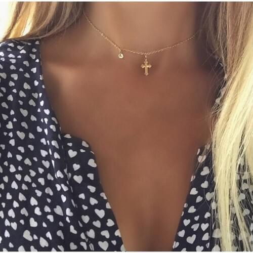 Lovely Necklace For Women Choker Cross Necklace Crystal Girl Best Friend Collares Gold Color Jewelry