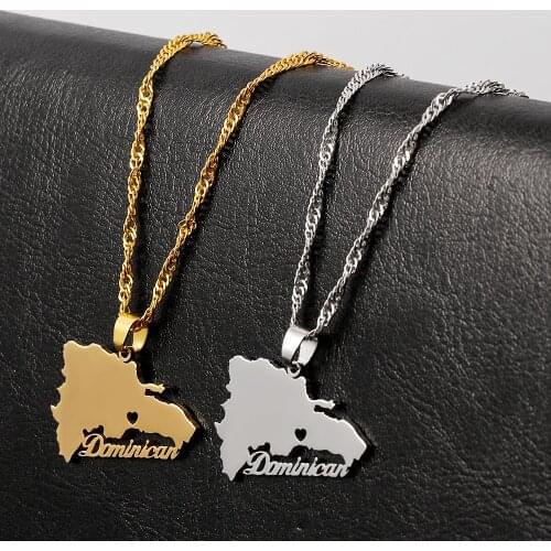 Stainless Steel The Dominican Republic Map Pendant Necklace for Women Dominican Map Jewelry