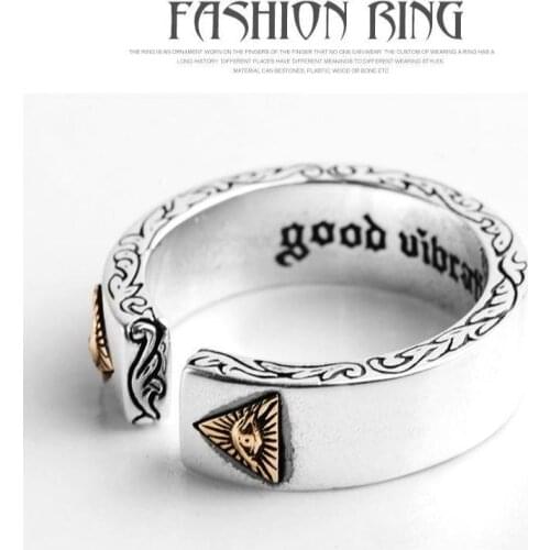 925 Sterling Silver European and American Devil God Eyes Retro Exaggerated Opening Adjustable Men and Women Ring